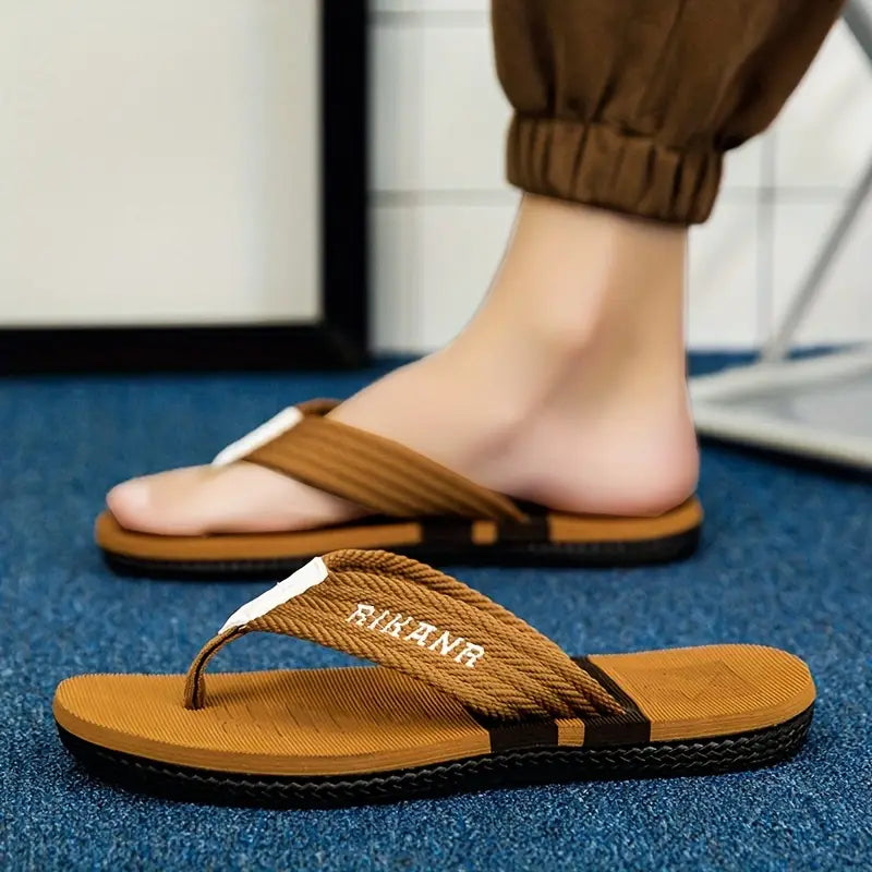 Men's Thong Sandals With Fabric Uppers, Casual Non Slip Flip-flops