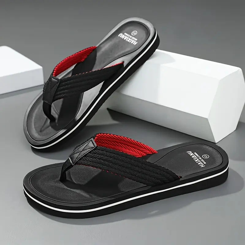 Men'S Lightweight Summer Flip-Flops - Black & Red EVA Sole, Slip-On Casual