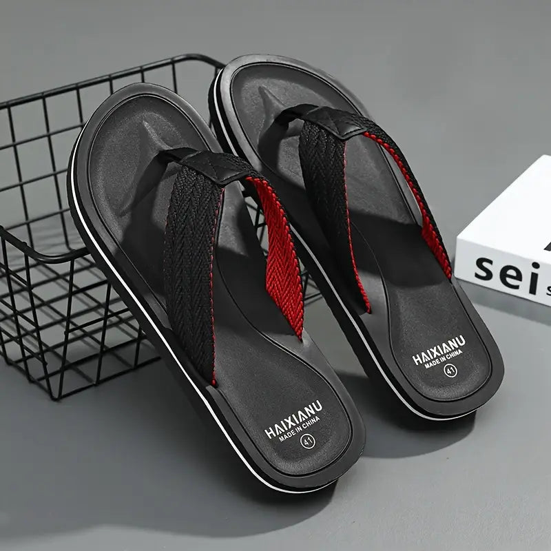 Men'S Lightweight Summer Flip-Flops - Black & Red EVA Sole, Slip-On Casual