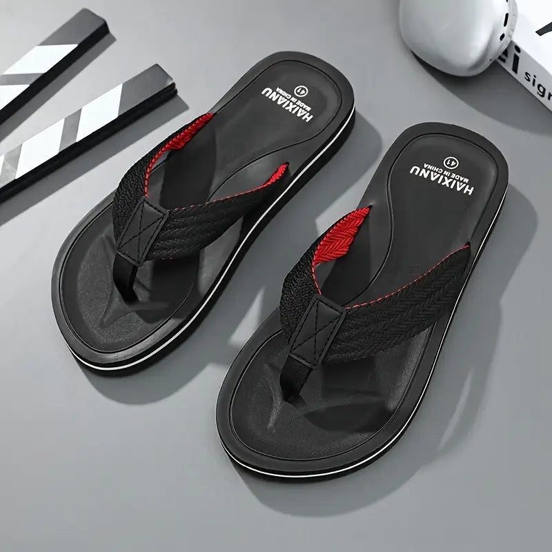 Men'S Lightweight Summer Flip-Flops - Black & Red EVA Sole, Slip-On Casual