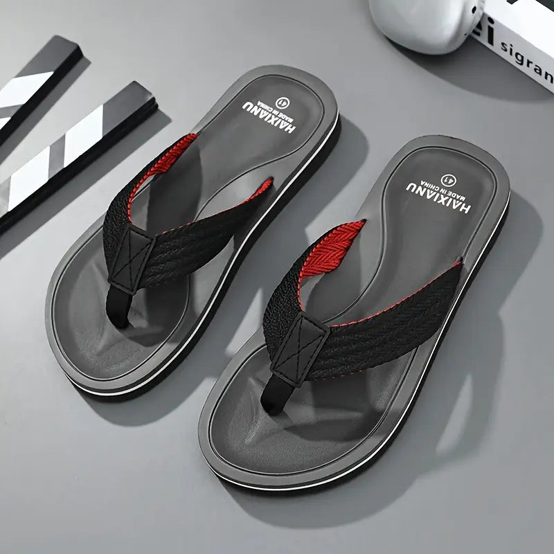 Men'S Lightweight Summer Flip-Flops - Black & Red EVA Sole, Slip-On Casual