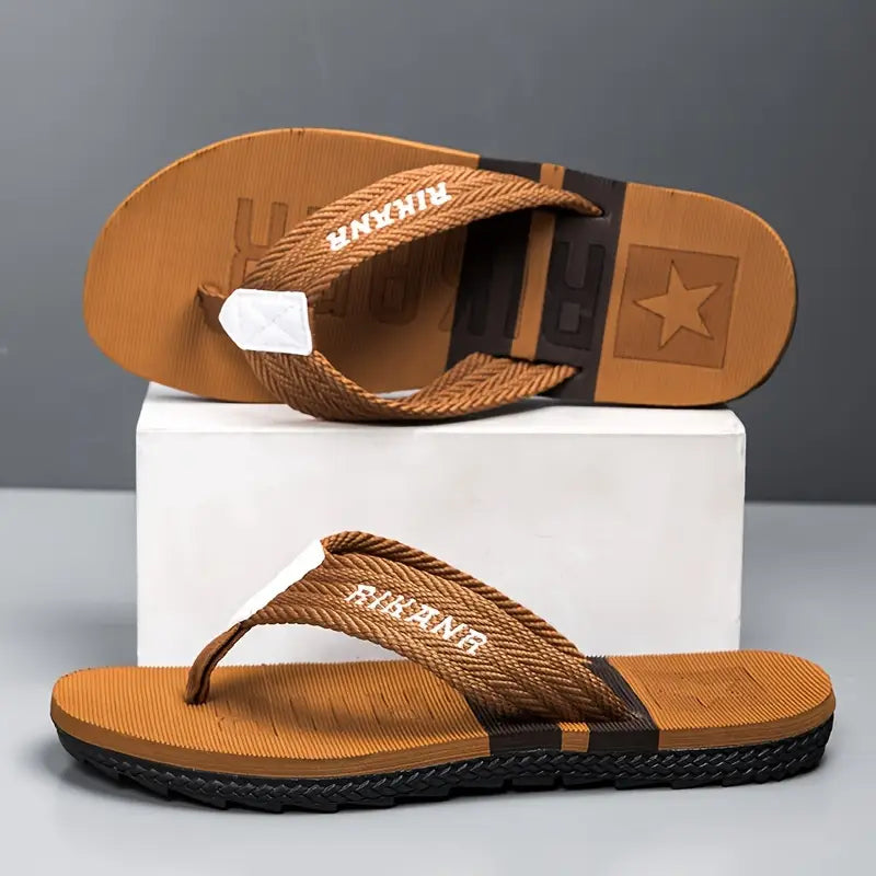 Men's Thong Sandals With Fabric Uppers, Casual Non Slip Flip-flops