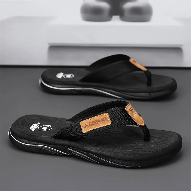 Men's Trendy Solid Colour Lightweight Flip Flops, Comfy Non Slip Casual Rubber Sole