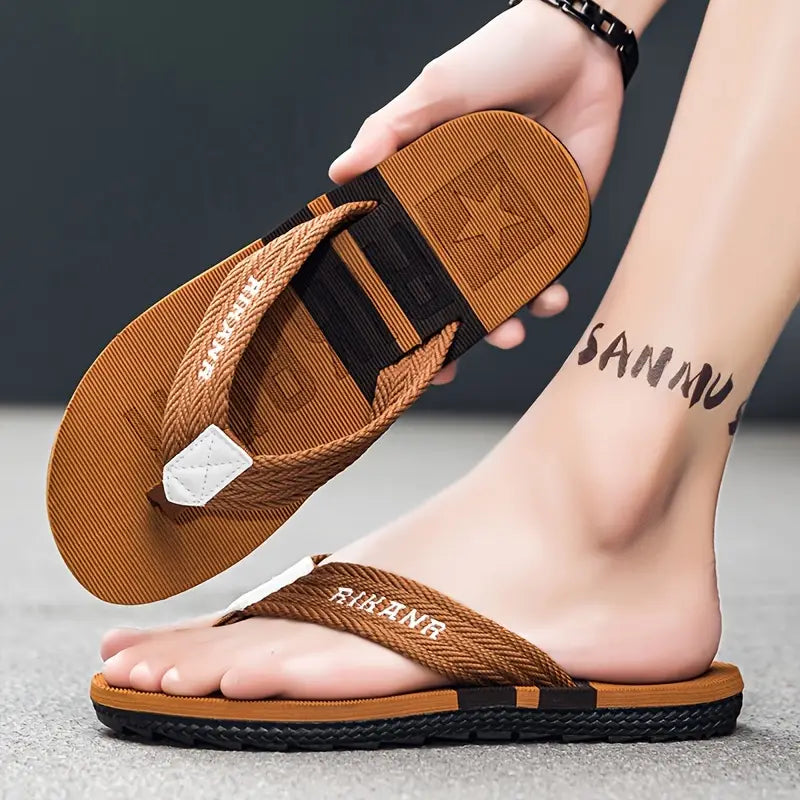 Men's Thong Sandals With Fabric Uppers, Casual Non Slip Flip-flops