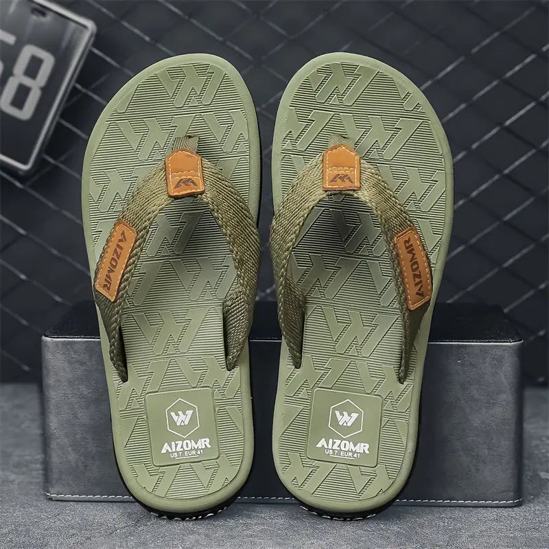 Men's Trendy Solid Colour Lightweight Flip Flops, Comfy Non Slip Casual Rubber Sole