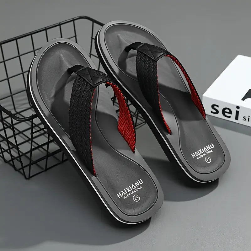 Men'S Lightweight Summer Flip-Flops - Black & Red EVA Sole, Slip-On Casual